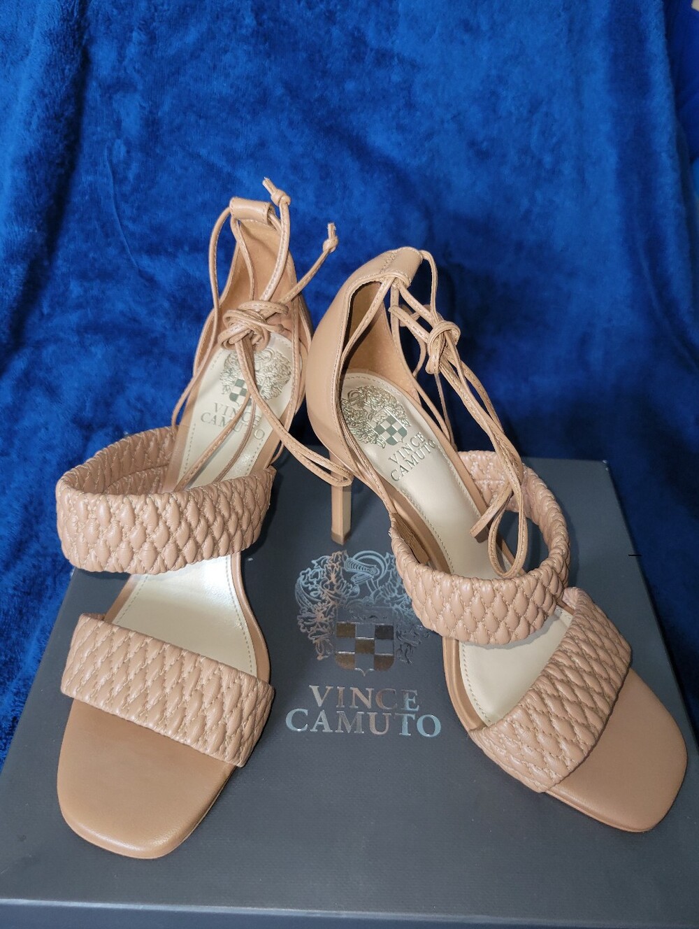 Vince Camuto Braided Strap Tan Lace-Up Heeled Sandals. 4" inch heel, Never Worn